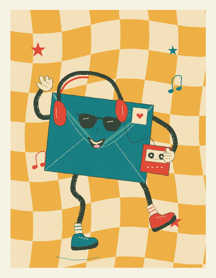 An envelope listening to music